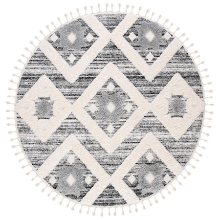 Safavieh 8 x 8 ft. Moroccan Tassel Shag Round Area Rug; Grey & Ivory MTS664G-8R